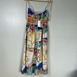 Cristian Lacroix Multicolor Nautical Map Linen Blend Alight Picnic Maxi Dress